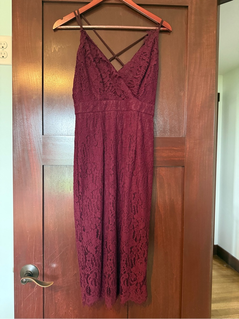 Soprano Burgundy Lace Midi Dress with Crisscross Straps